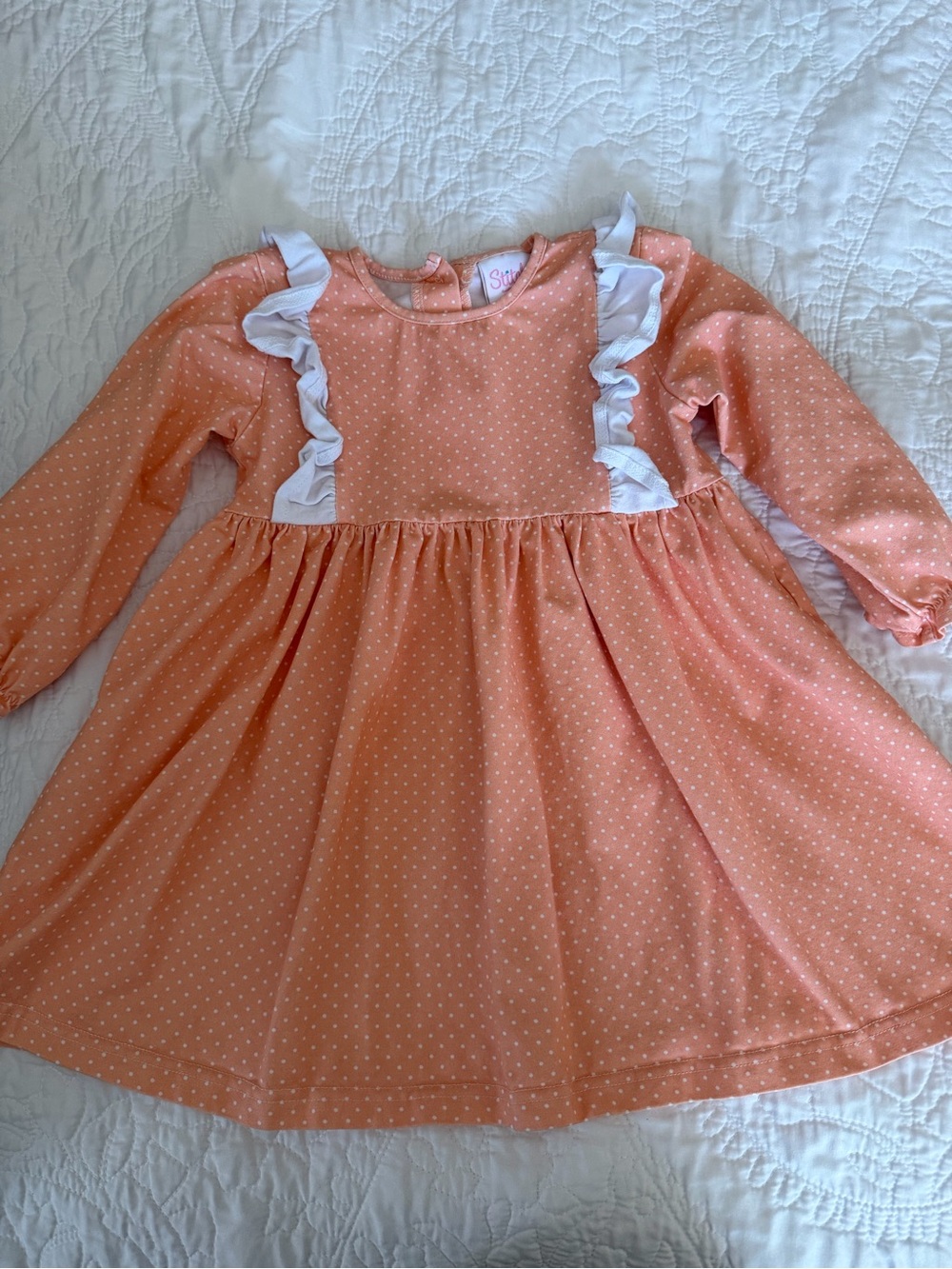 Stitchy Fish Peach Polka Dot Ruffle Toddler Dress